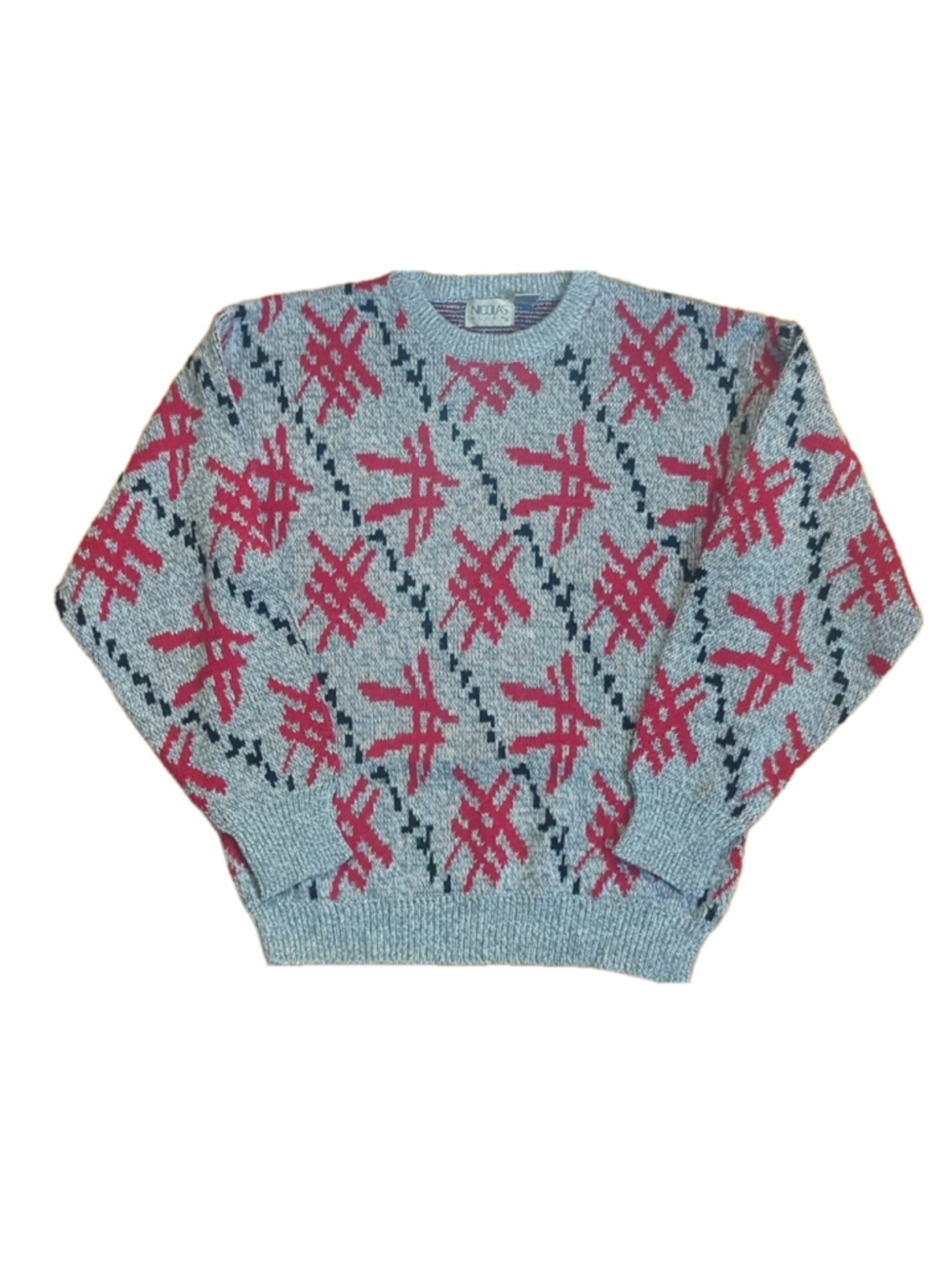 Nicolas Allen Grey Red Hashtag Sweater Small